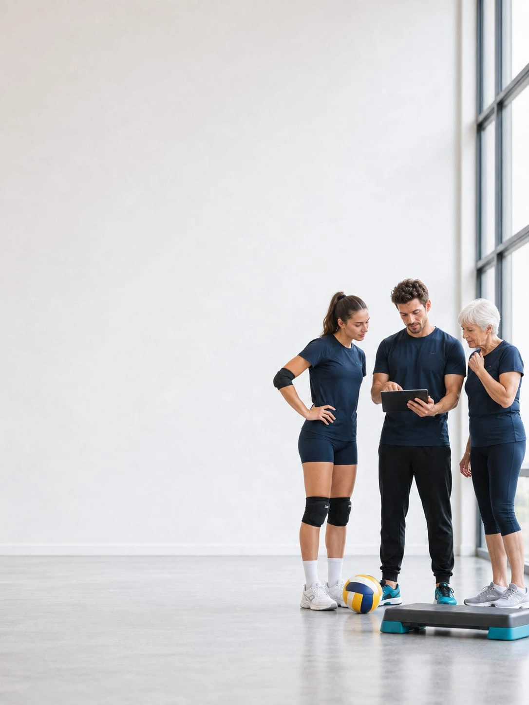 Tre persone impegnate in un’attività di allenamento in palestra